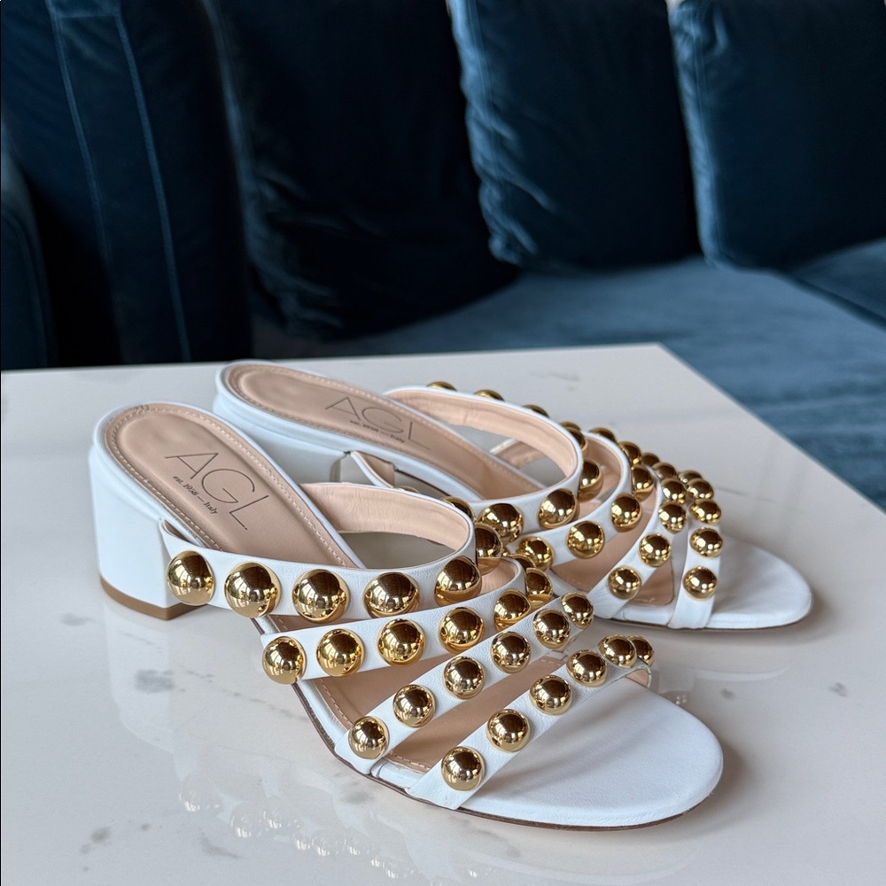 AGL White Heels with Gold Accents